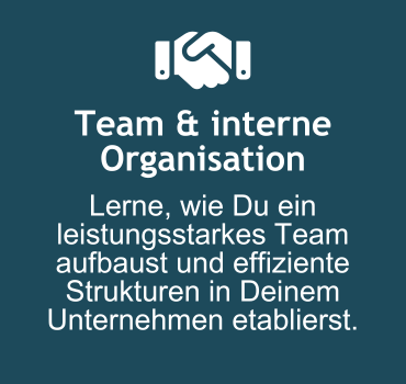 Team & interne Organisation: Lerne, wie Du ein leistungsstarkes Team aufbaust und effiziente Strukturen in Deinem Unternehmen etablierst.